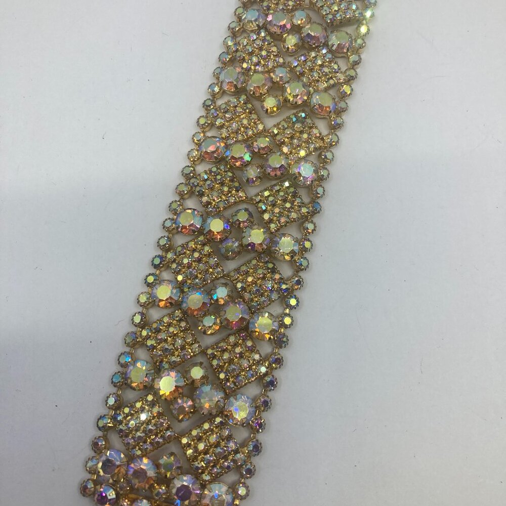 Vtg 1960 chunky statement piece aurora borealis crystal rhinestone bracelet